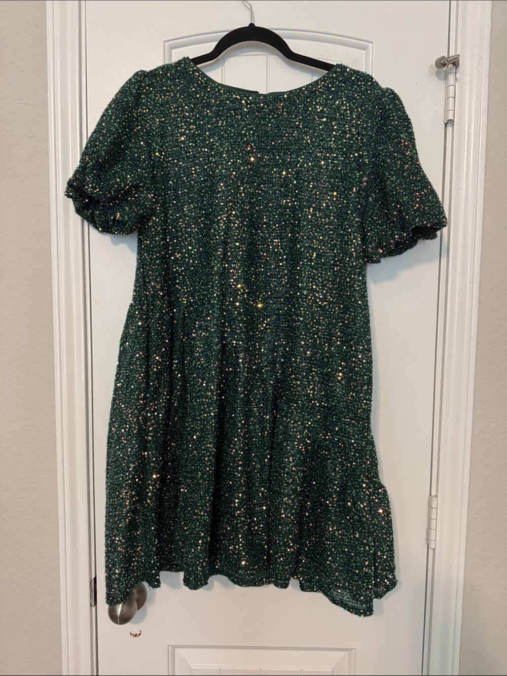 Hayden Emerald Green Glitter Puff-Sleeve Party Dress